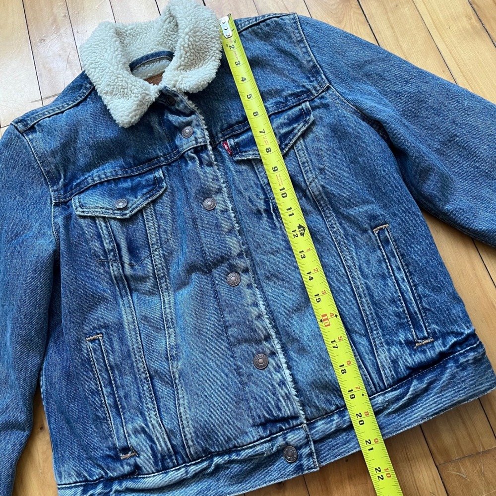 Levis Sherpa Lined Trucker Jacket Medium Wash Denim Blue Mens Size S - Picture 6 of 16